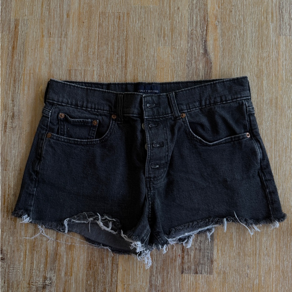 Lucky Brand Black Jean Shorts Distressed Frayed Hem